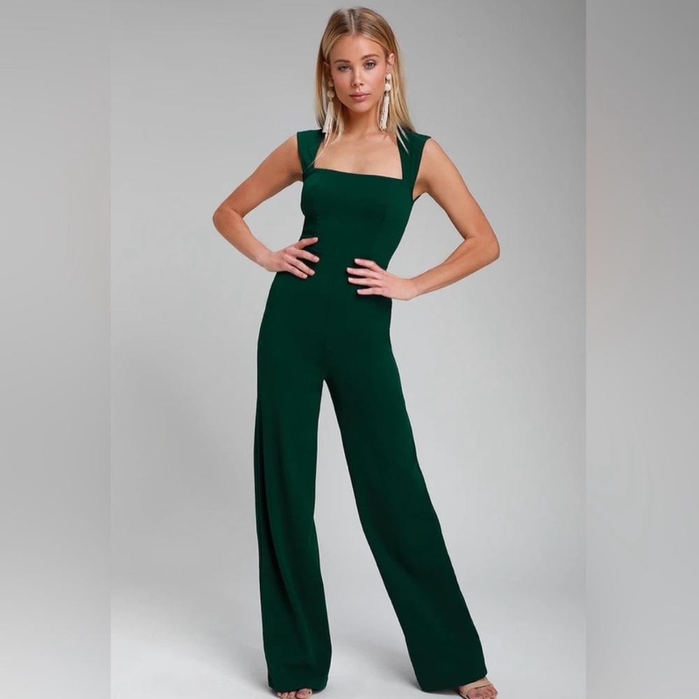 Lulus Enticing Endeavors Emerald Green Square-neck Jumpsuit